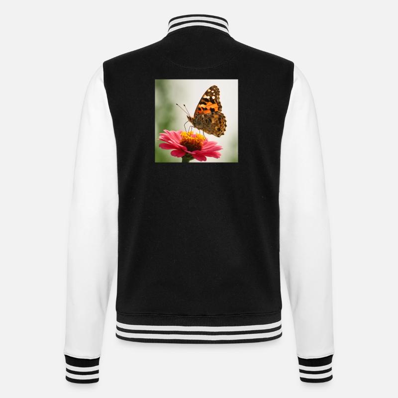 Schmetterling auf einer rosa Blume - College-Sweatjacke - Schwarz/Weiß