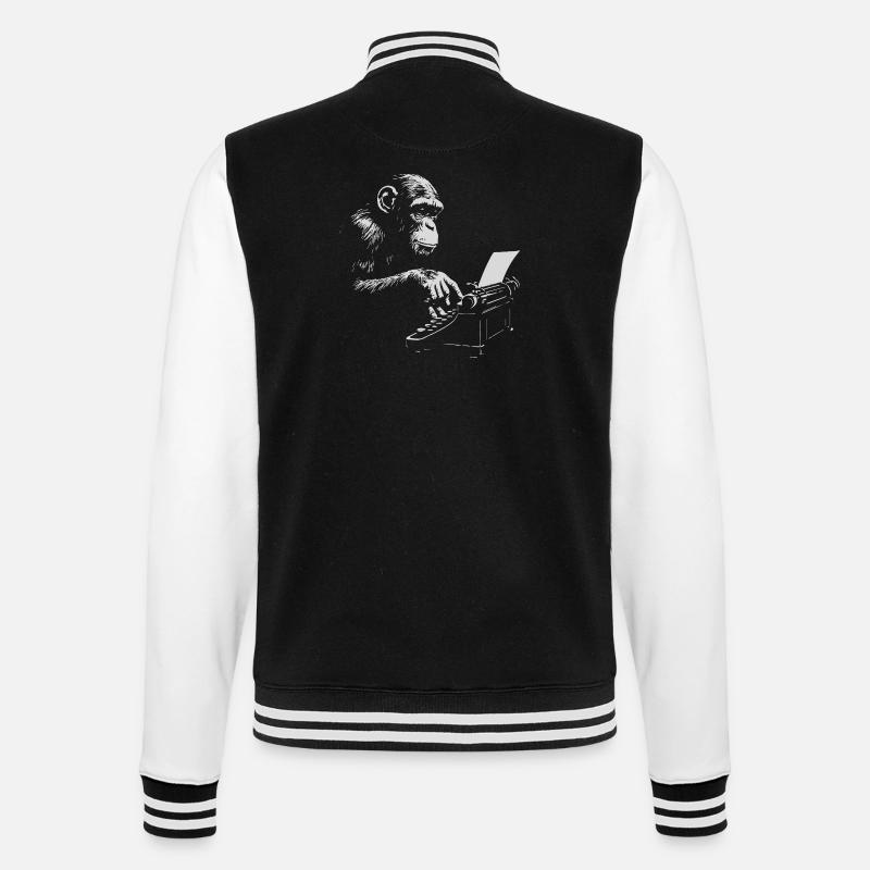 Chimp Typist Retro Print - College Sweat Jacket - black/white