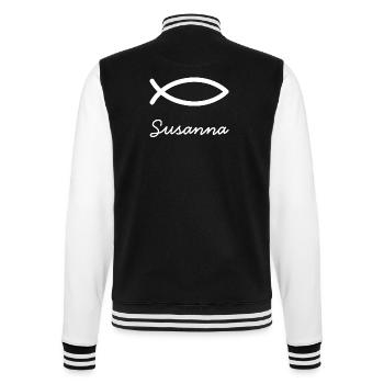 Susanna Christian name with S maiden name baptism - College Sweat Jacket - black/white - Back - Marisol (170cm)