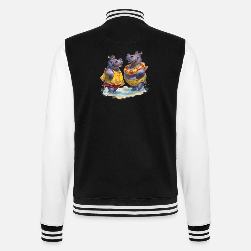 Two Hippos in Bathing Suit - College Sweat Jacket - black/white