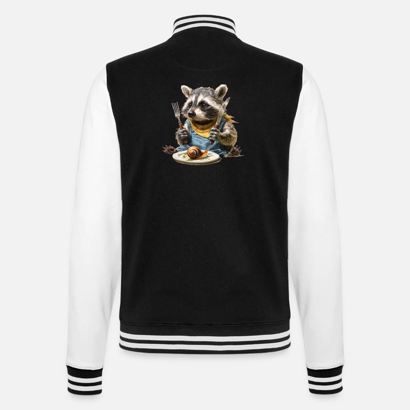 Waschbär-Küchenchef mit Gabel und Messer - College-Sweatjacke - Schwarz/Weiß
