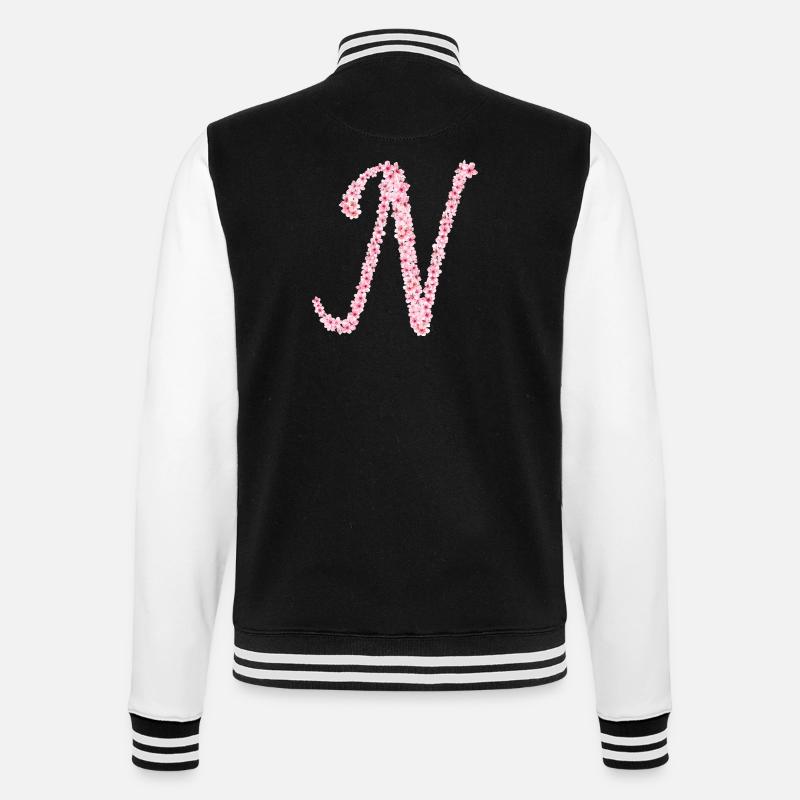 Cherry blossom initial N - College Sweat Jacket - black/white