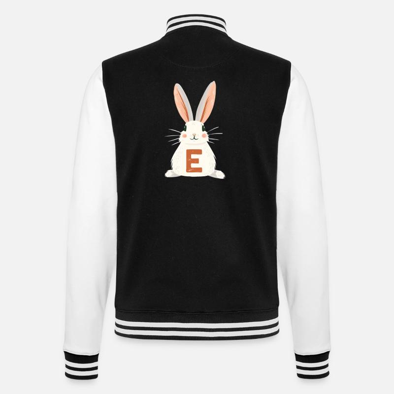 E -Buchstabe - Hase - Personalisierbar - College-Sweatjacke - Schwarz/Weiß