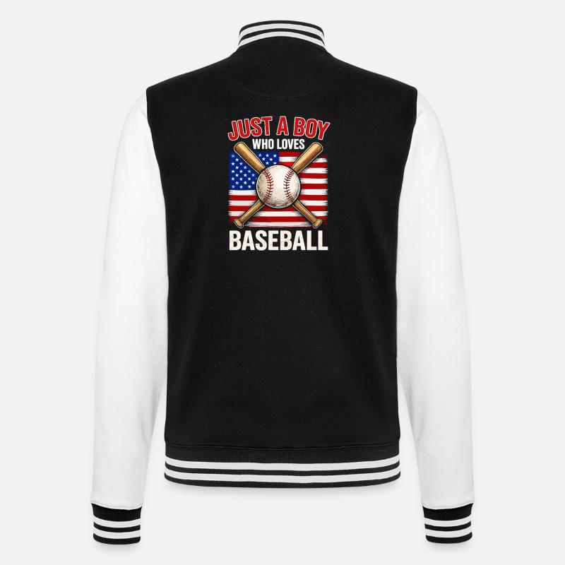 Boy loves baseball and flag - College Sweat Jacket - black/white