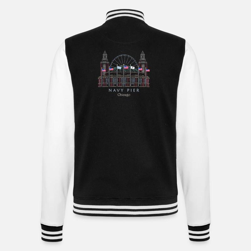 Chicago, Navy Pier Hand Drawn - College Sweat Jacket - black/white