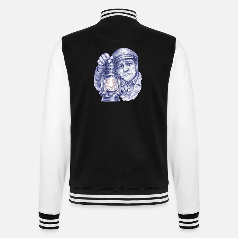 Älterer Mann mit Laterne - College-Sweatjacke - Schwarz/Weiß