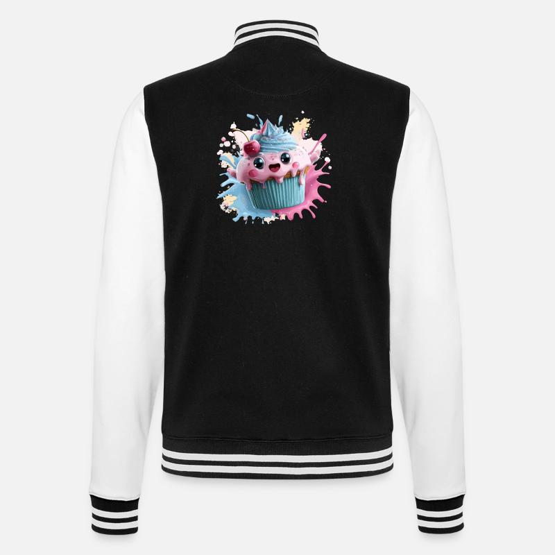 Kawaii Cupcake Splash mit Kirsche - College-Sweatjacke - Schwarz/Weiß