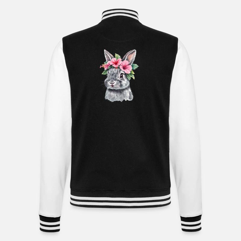 Rabbit with flower wreath - College Sweat Jacket - black/white