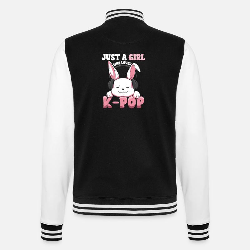 K-Pop Bunny  mit Kopfhörern - College-Sweatjacke - Schwarz/Weiß
