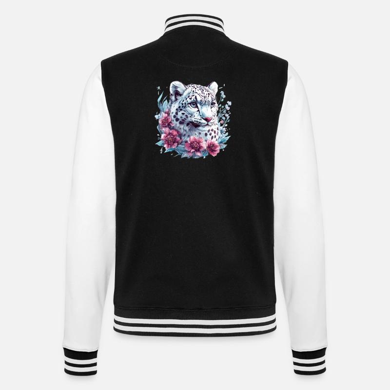 Leopardengesicht mit Blumenkranz - College-Sweatjacke - Schwarz/Weiß