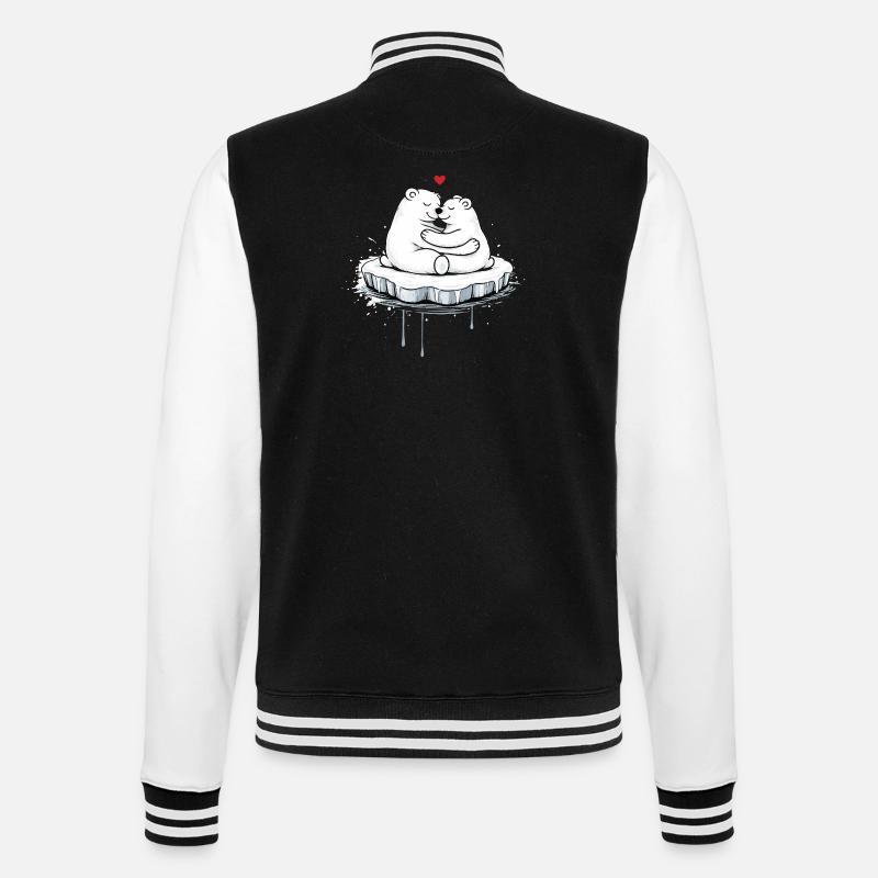 Zwei kuschelnde Eisbären auf Eisscholle - College-Sweatjacke - Schwarz/Weiß