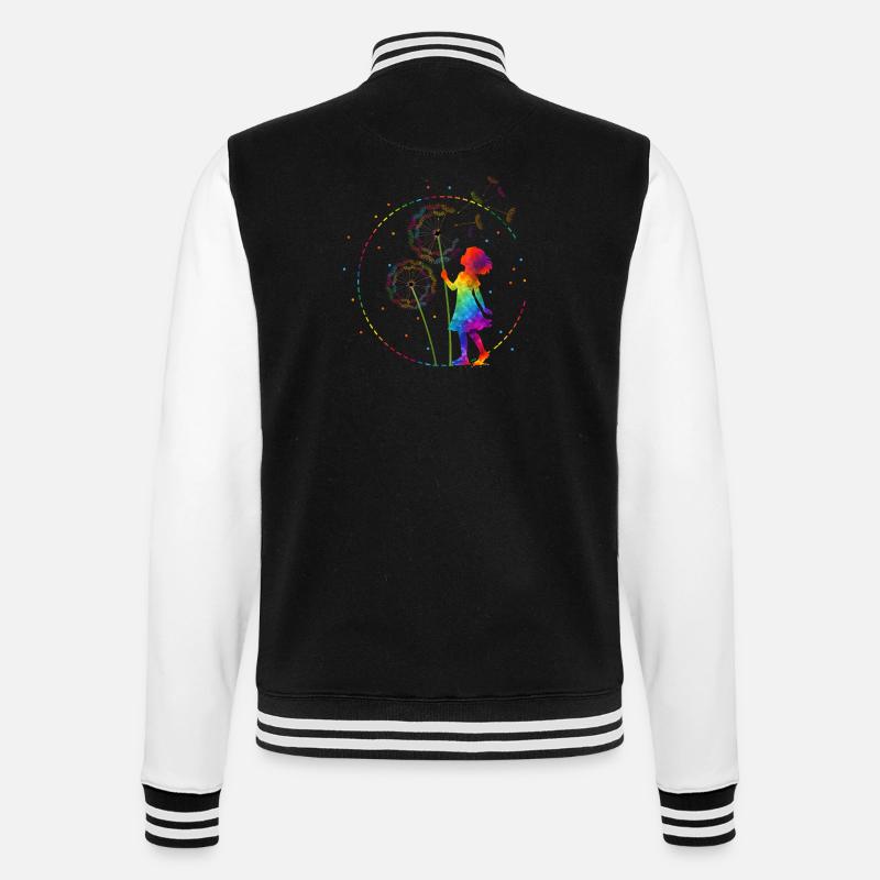 Regenbogen Mädchen mit Pusteblume - College-Sweatjacke - Schwarz/Weiß