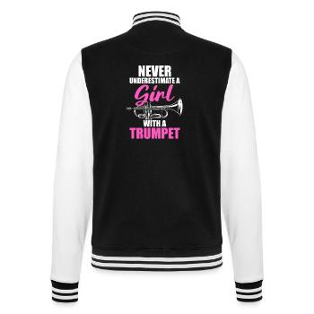 A girl with a trumpet Trompete Trompetenspieler - College-Sweatjacke - Schwarz/Weiß - Hinten - Marisol (170cm)