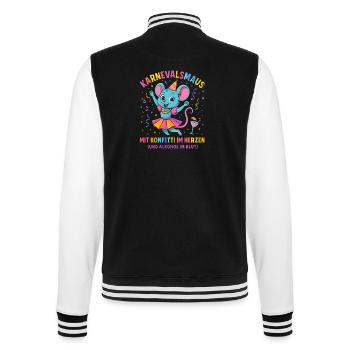 Karneval Maus Konfetti Herz Spruch Fastnacht  - College-Sweatjacke - Schwarz/Weiß - Hinten - Marisol (170cm)