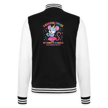 Karneval Maus Konfetti Herz Spruch Fastnacht  - College-Sweatjacke - Schwarz/Weiß - Hinten - Marisol (170cm)