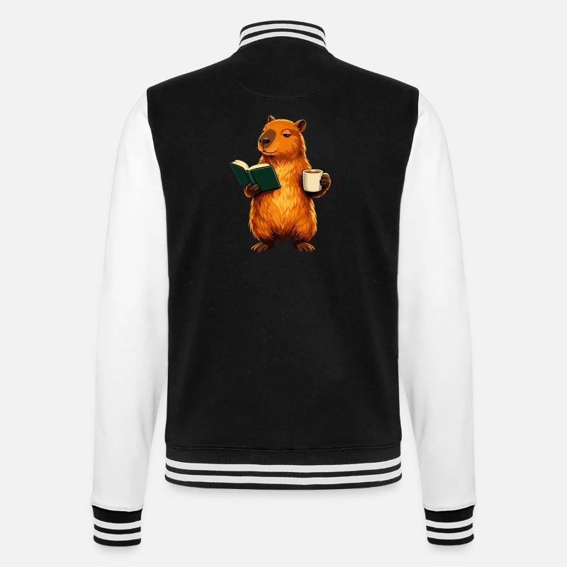 Capybara liest Buch mit Kaffee Buchliebhaber - College-Sweatjacke - Schwarz/Weiß