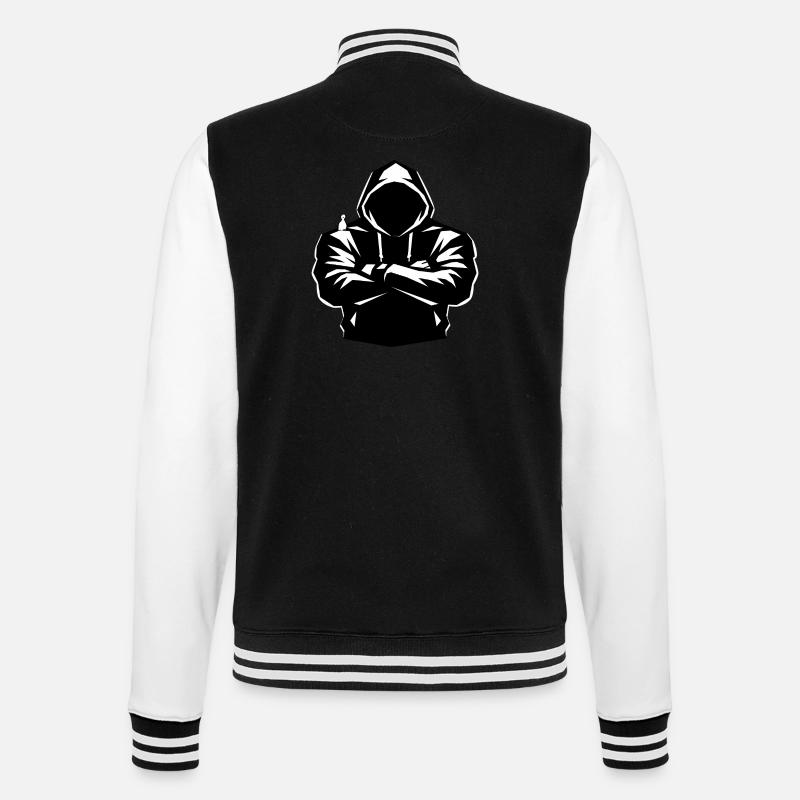 Kapuzenpulli-Figur und Vogel - College-Sweatjacke - Schwarz/Weiß