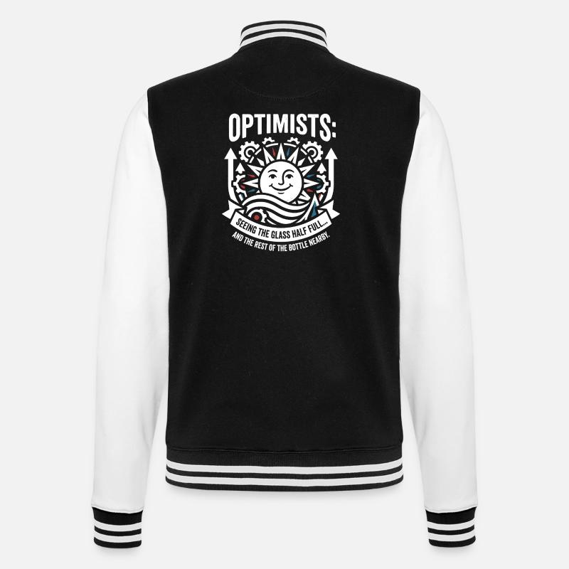 Optimists Glass Half Full Motif - College Sweat Jacket - black/white