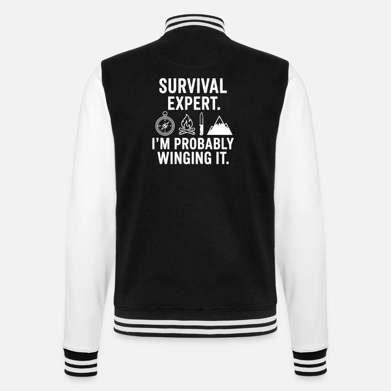 Survival Experte – Wahrscheinlich Improvisiert - College-Sweatjacke - Schwarz/Weiß