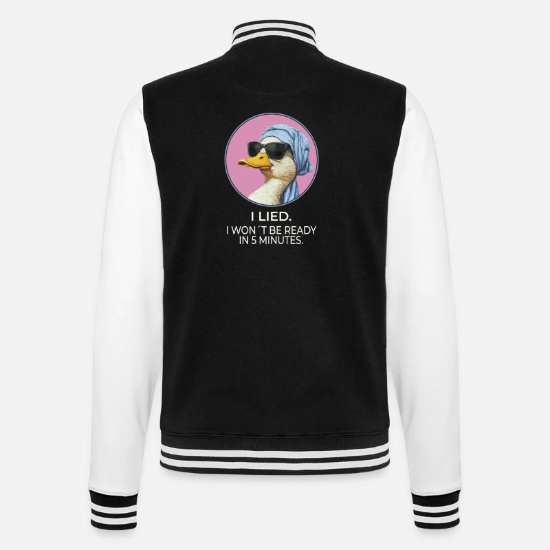 I Lied Duck – Lustiges Statement Design - College-Sweatjacke - Schwarz/Weiß