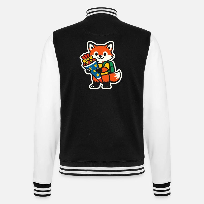 Fuchs mit Geschenk und Rucksack Einschulung - College-Sweatjacke - Schwarz/Weiß