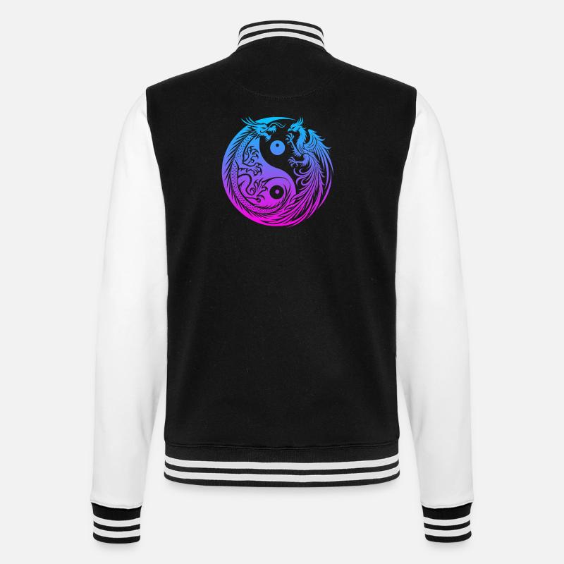 Yin Yang Dragon and Phoenix Neon - College Sweat Jacket - black/white