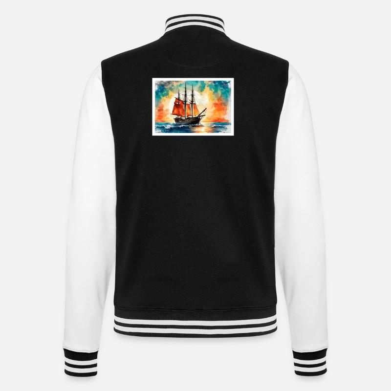 Red sailing ship at sunset - College Sweat Jacket - black/white