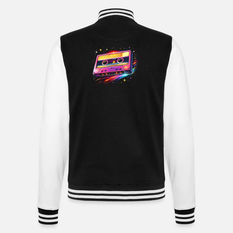 Retro Cassette Neon 80s Style - College Sweat Jacket - black/white