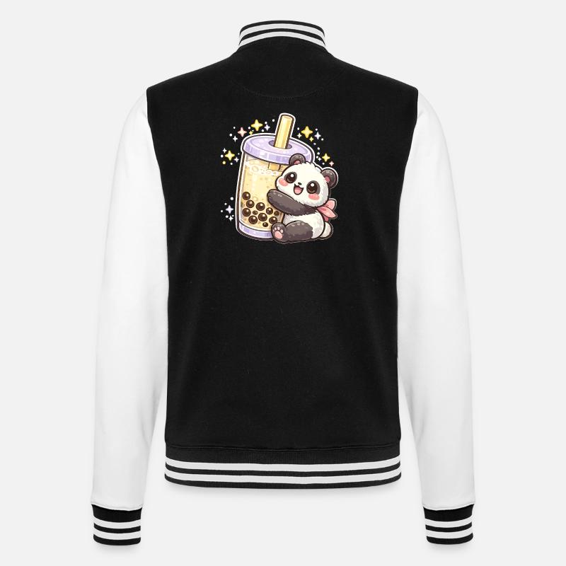 Panda Bubble Tea Kuschelmotiv - College-Sweatjacke - Schwarz/Weiß