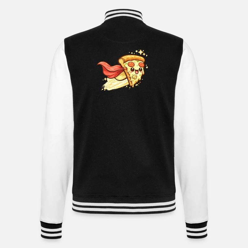 Pizzaheld mit Cape - College-Sweatjacke - Schwarz/Weiß