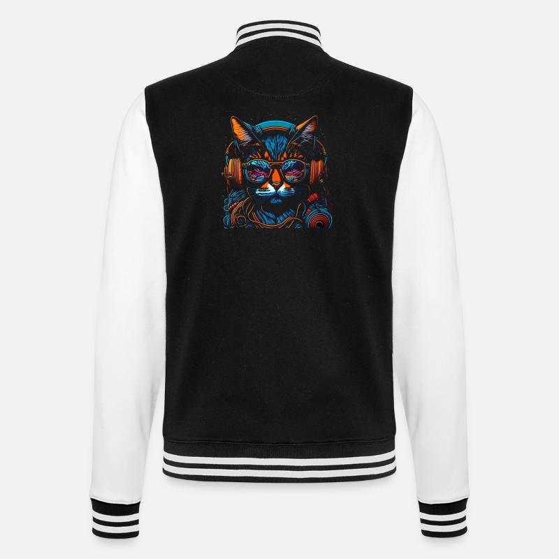 Neon DJ-Katze mit Kopfhörern - College-Sweatjacke - Schwarz/Weiß