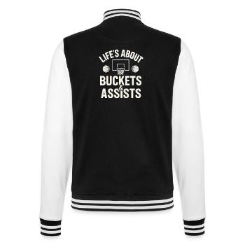 Basketball Life's About Buckets And Assists Baller - College Sweat Jacket - black/white - Back - Marisol (170cm)