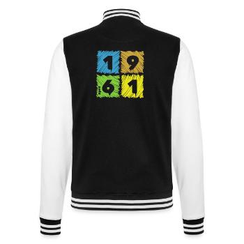 65th Birthday Colored Patches since 04/1961 - College Sweat Jacket - black/white - Back - Marisol (170cm)