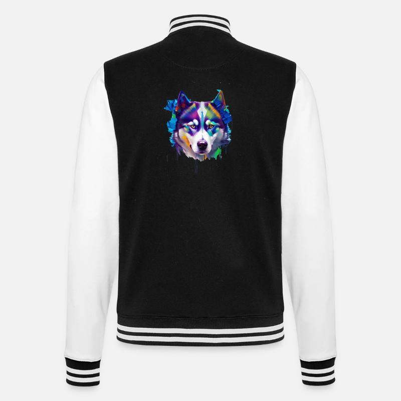 Sibirisches Husky-Hundeporträt Lebendiges Ölgemälde - College-Sweatjacke - Schwarz/Weiß