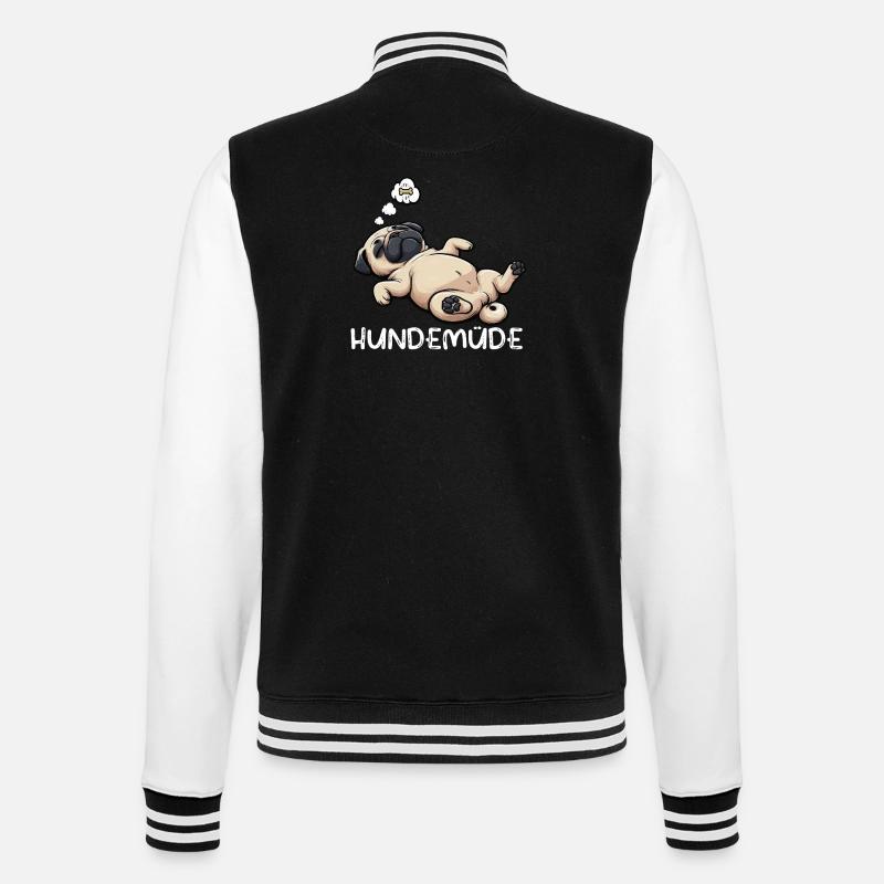 Hundemüde Mops Möpse Mopsbesitzer Mopsliebhaber - College-Sweatjacke - Schwarz/Weiß