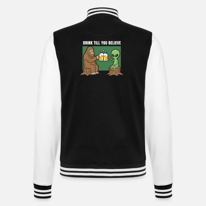 Prost mit Alien und Sasquatch - College-Sweatjacke - Schwarz/Weiß