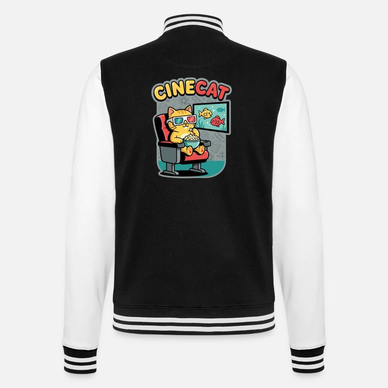 CineKat Kino-Katze Popcorn - College-Sweatjacke - Schwarz/Weiß