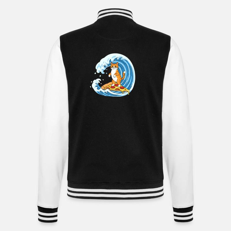 Surfer cat on pizza wave - College Sweat Jacket - black/white