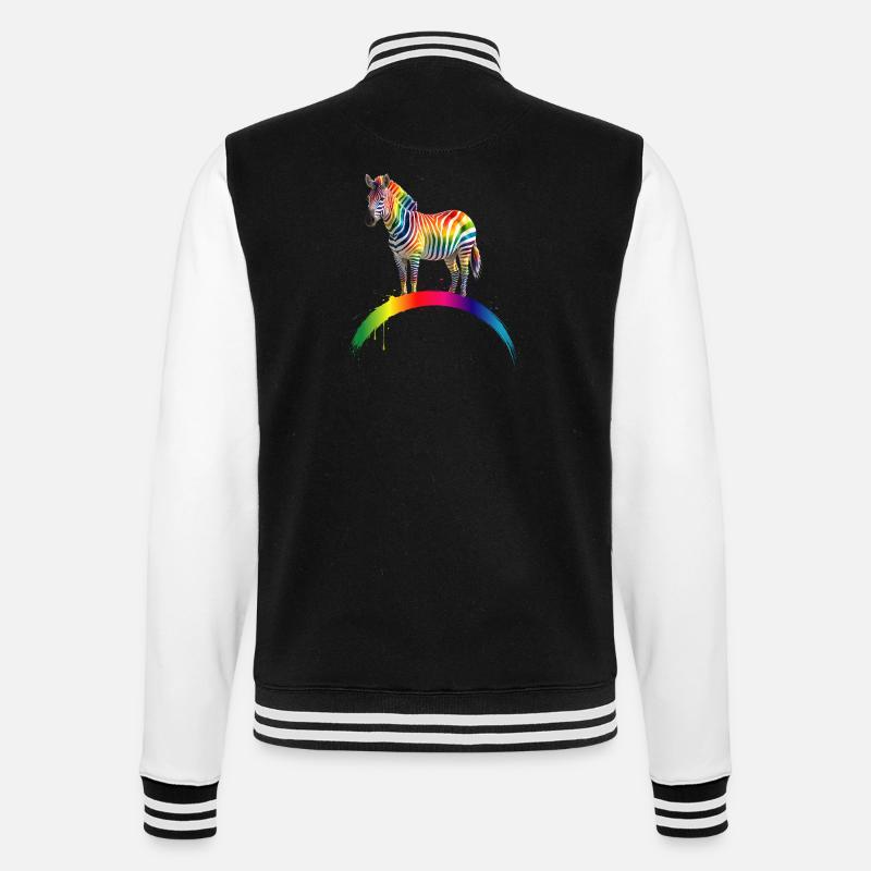 Regenbogen Zebra Farbverlauf Kunst Design - College-Sweatjacke - Schwarz/Weiß