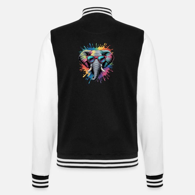 Bunter Elefant Wasserfarben Spritzer - College-Sweatjacke - Schwarz/Weiß