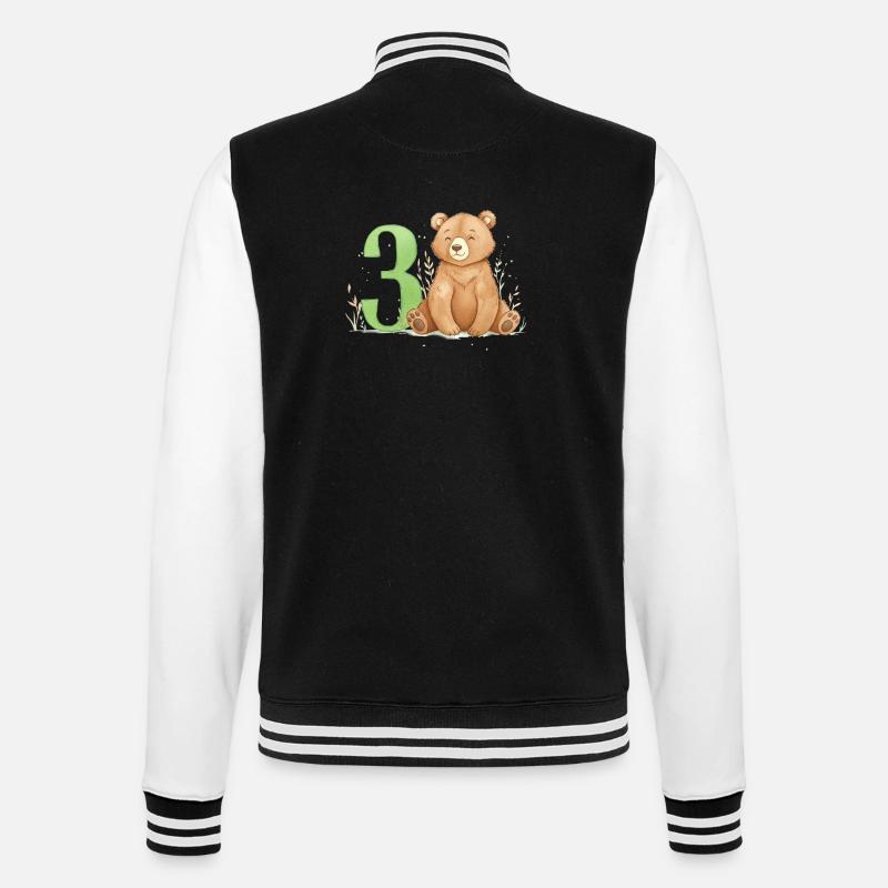 Little Bear with Number Three - College Sweat Jacket - black/white
