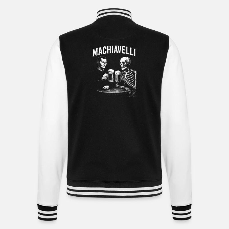 Machiavelli trinkt Bier mit Skeleton - College-Sweatjacke - Schwarz/Weiß
