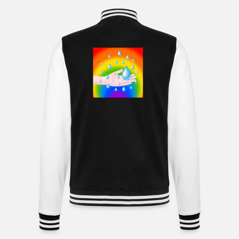 Rainbow Rain Drop and a Hand - College Sweat Jacket - black/white