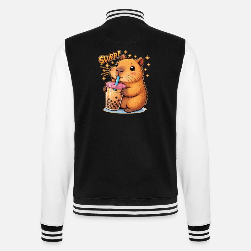 Capybara Bubble Tea - College Sweat Jacket - black/white
