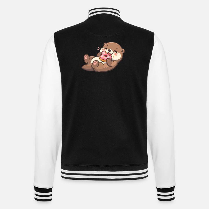 Cuddly bear with donut enjoyment - College Sweat Jacket - black/white