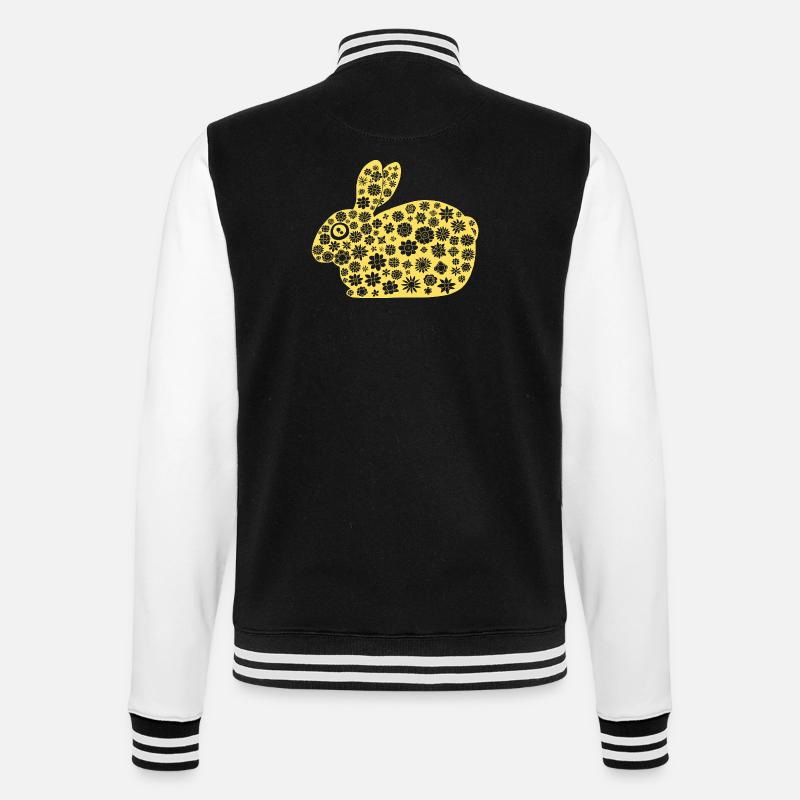 Golden Rabbit Floral Pattern - College Sweat Jacket - black/white