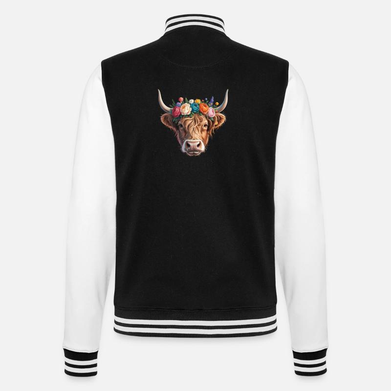 Kuh mit Blumenkrone - College-Sweatjacke - Schwarz/Weiß