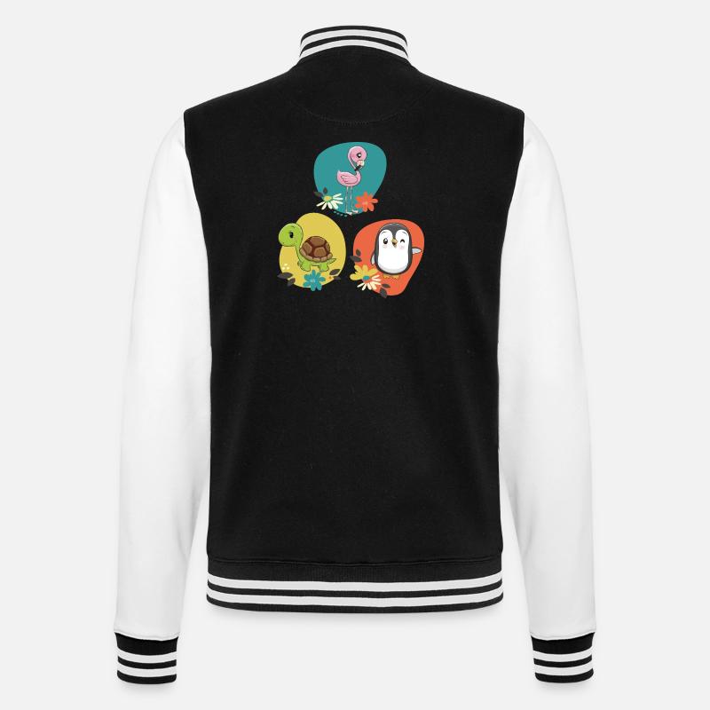 Flamingo Turtle Penguin - College Sweat Jacket - black/white