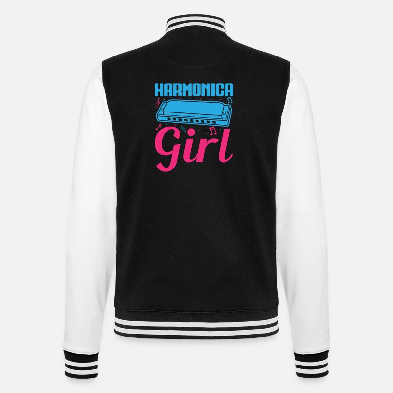 Funny Harmonica Player Girl Harmonica - College-Sweatjacke - Schwarz/Weiß