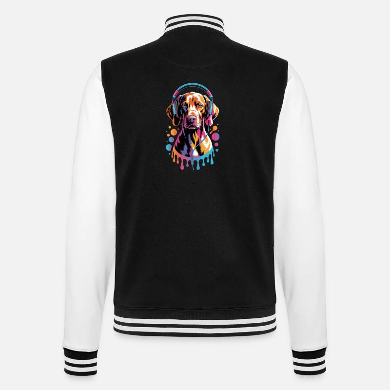 Viszla mit Kopfhörer - College-Sweatjacke - Schwarz/Weiß